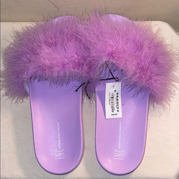 NWT INC open toe fluffy purple slippers US7/8 - Picture 2 of 4